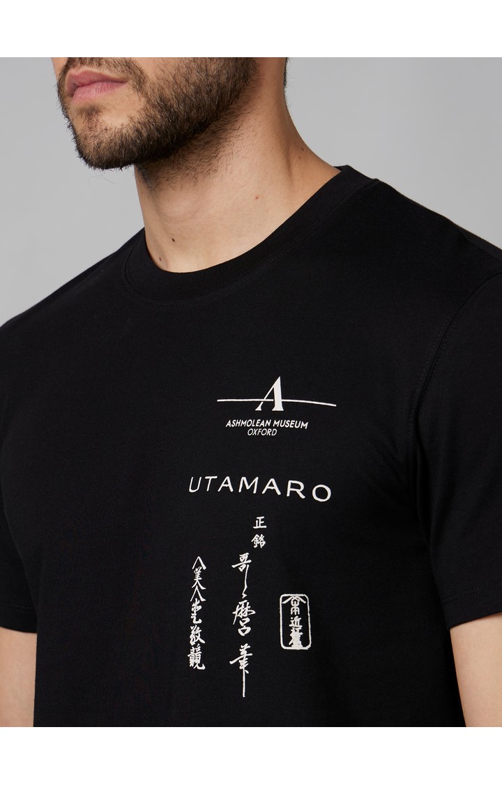 Men's Black Graphics Regular T-Shirts