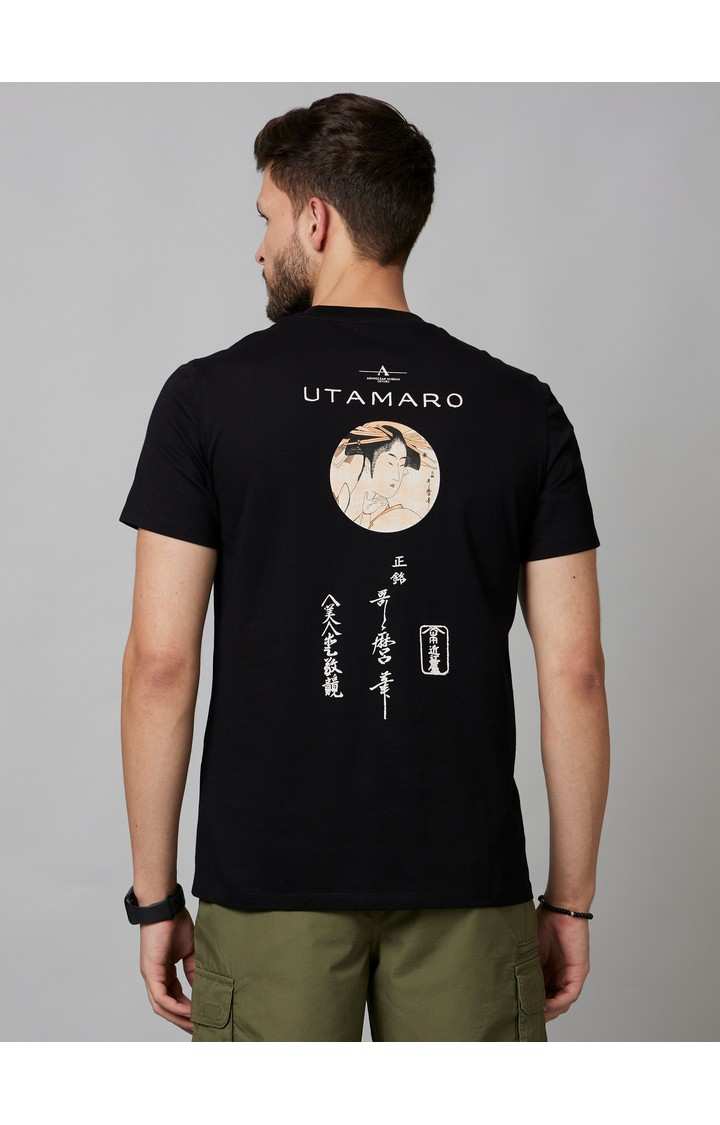 Men's Black Graphics Regular T-Shirts