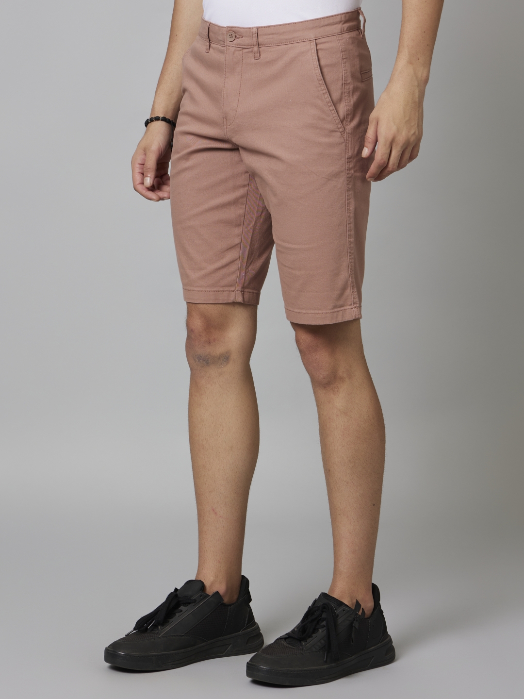 Men's Orange Cotton Blend Solid Shorts