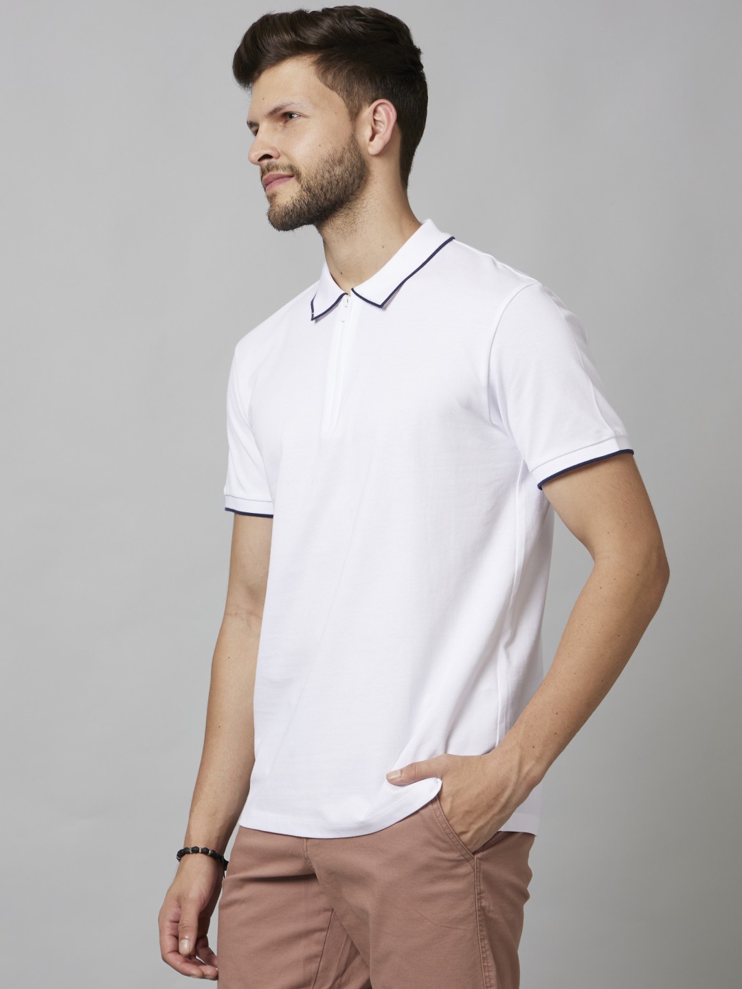 Men's White Solid Polos