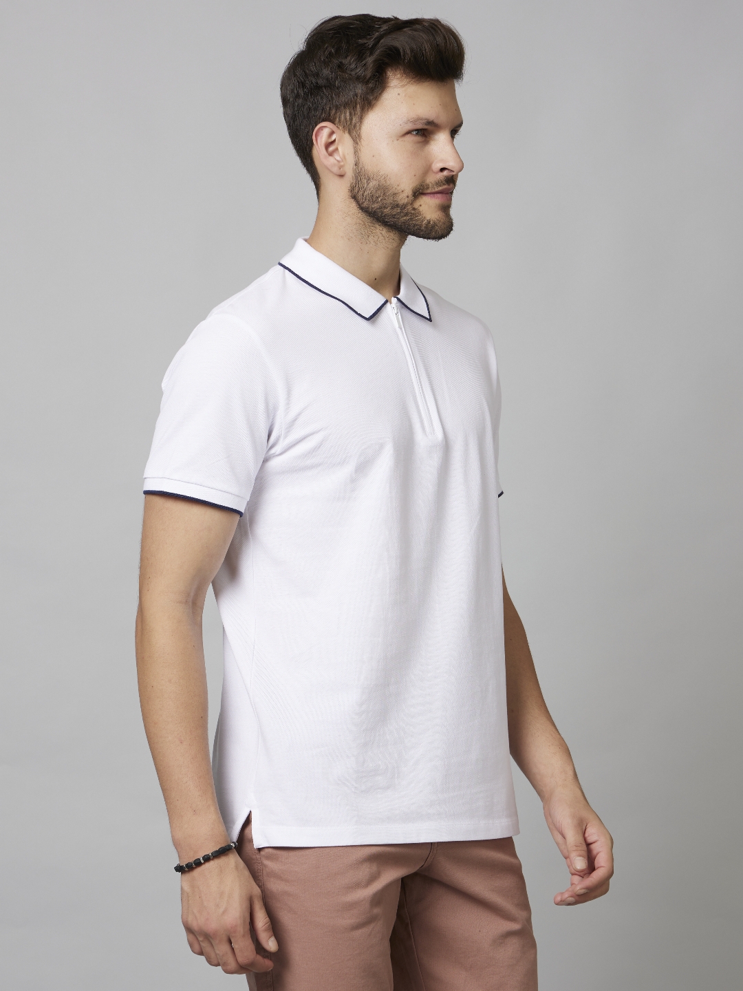 Men's White Solid Polos