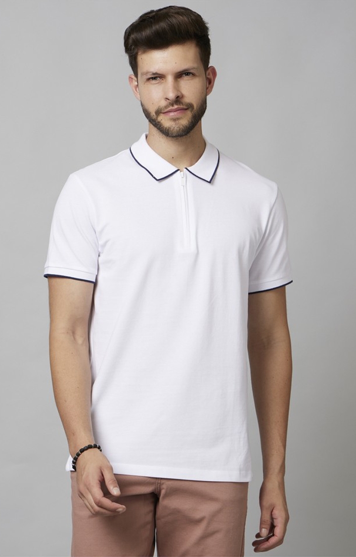 celio | Men's White Solid Polos