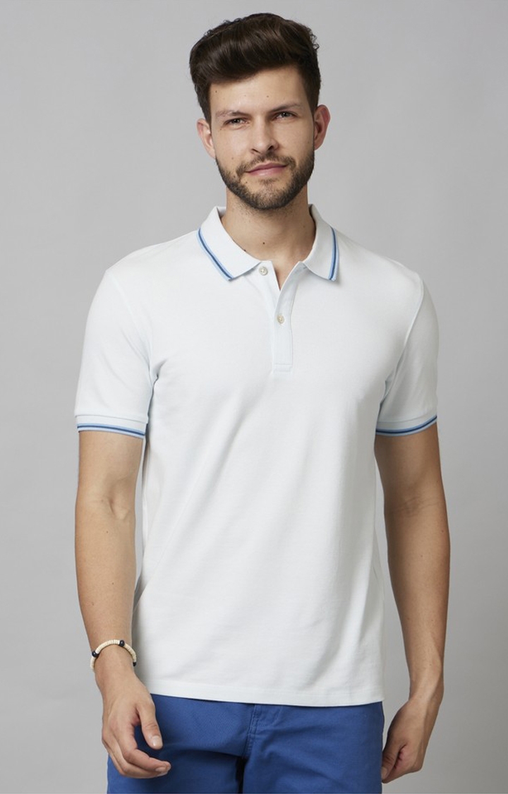 celio | Men's White Solid Polos