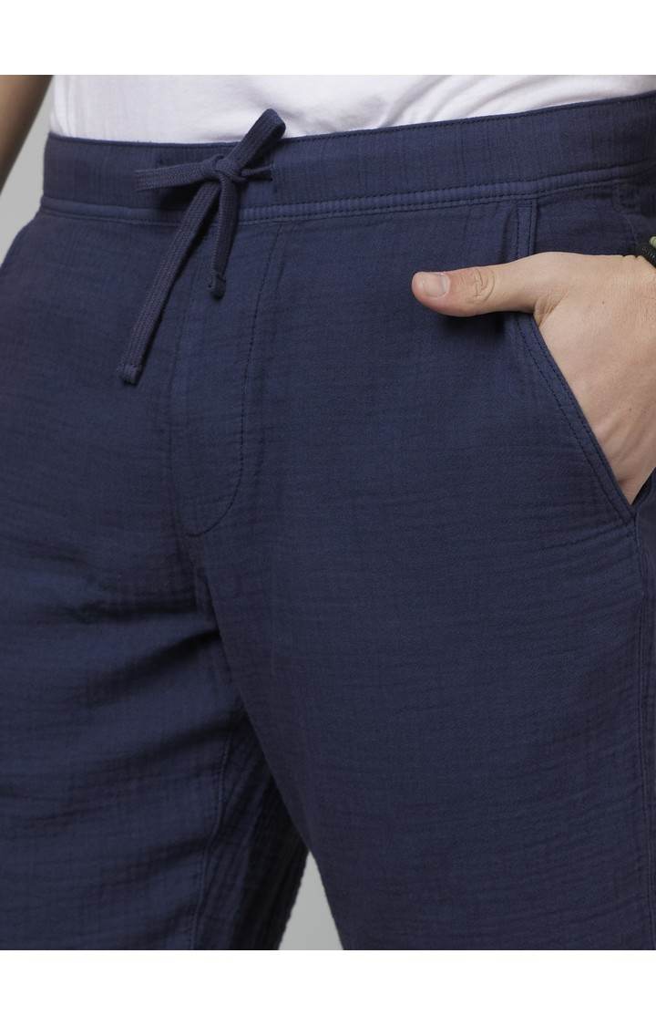 Men's Blue Cotton Solid Shorts