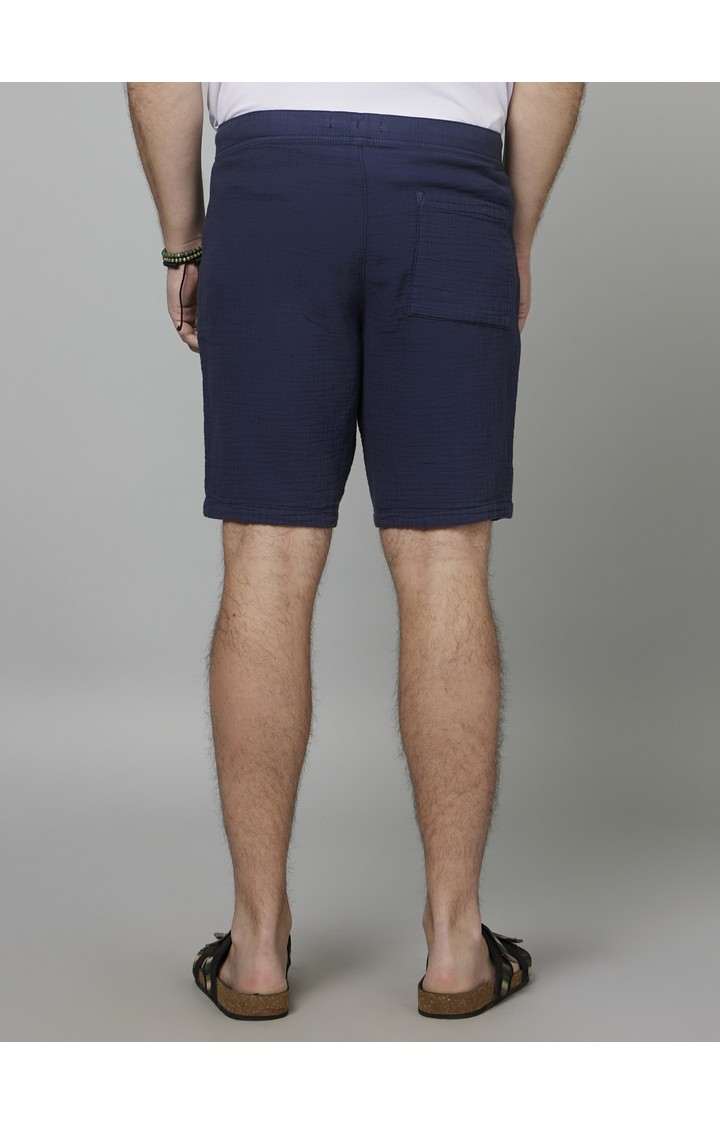 Men's Blue Cotton Solid Shorts