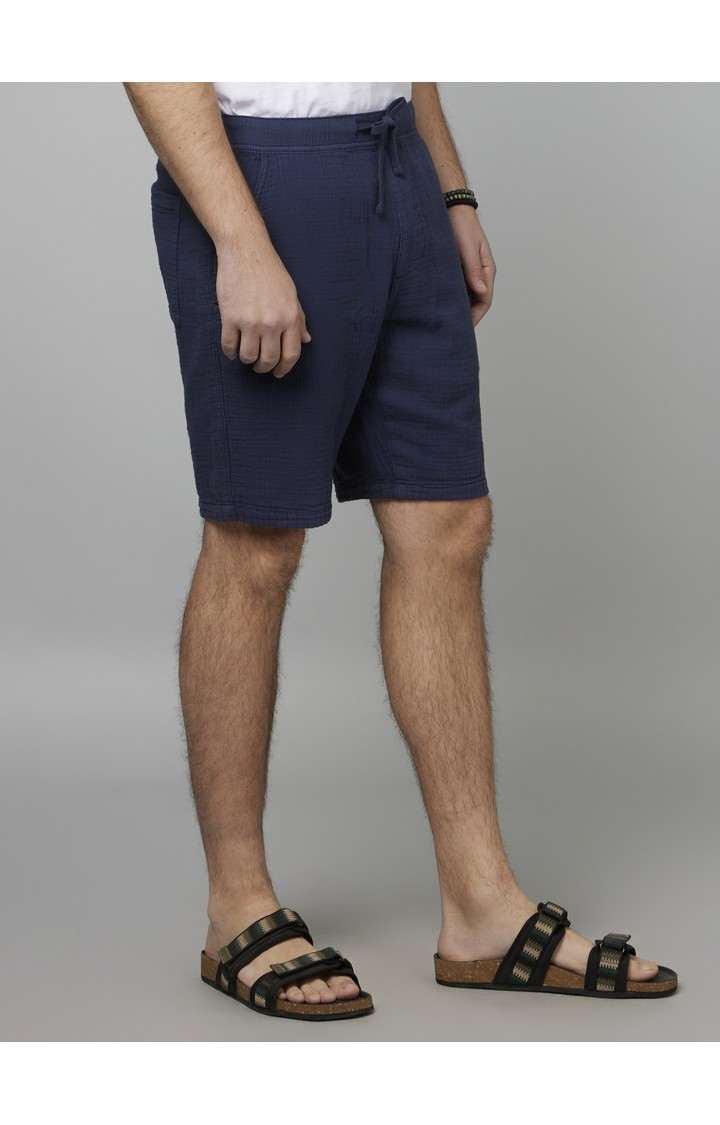 Men's Blue Cotton Solid Shorts