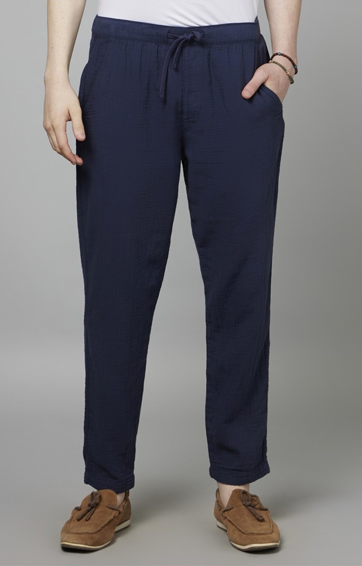 celio | Men's Blue Cotton Solid Trousers