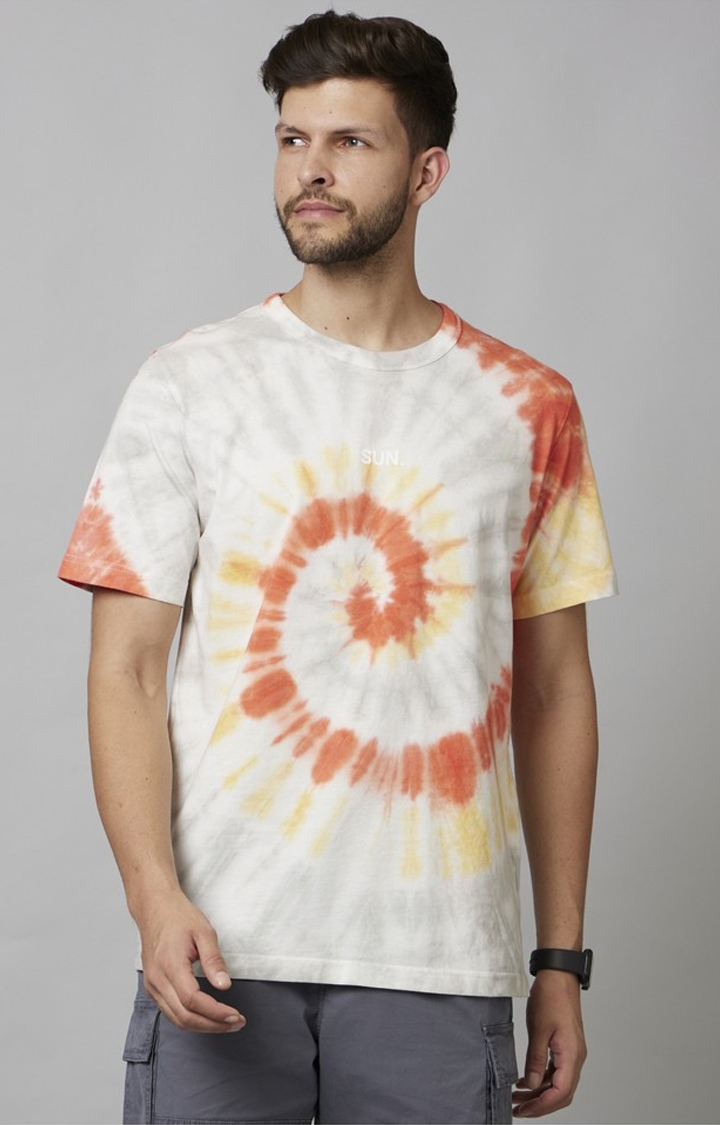 celio | Men's Orange Tie Dye Regular T-Shirts