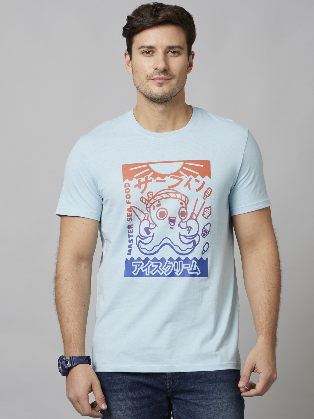celio | Men's Blue Graphics Regular T-Shirts