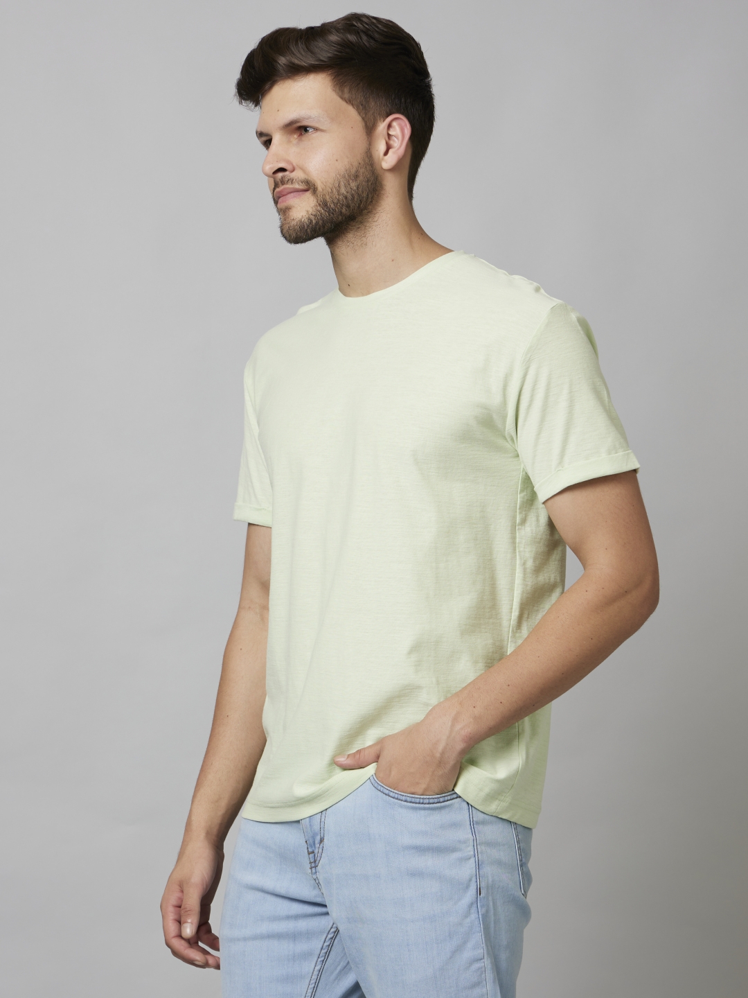 Men's Green Solid Regular T-Shirts