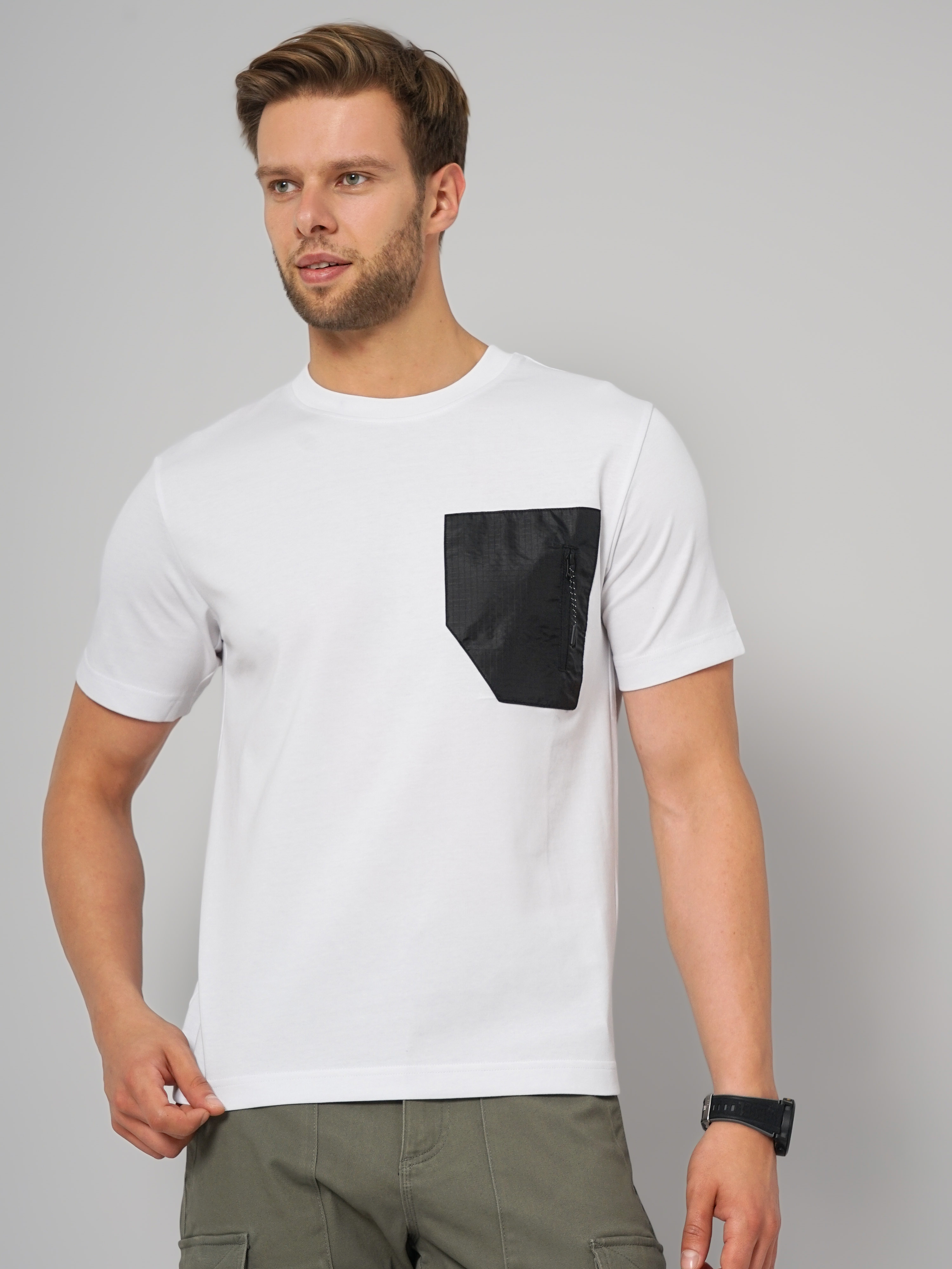 celio | Men's White Solid Regular T-Shirts