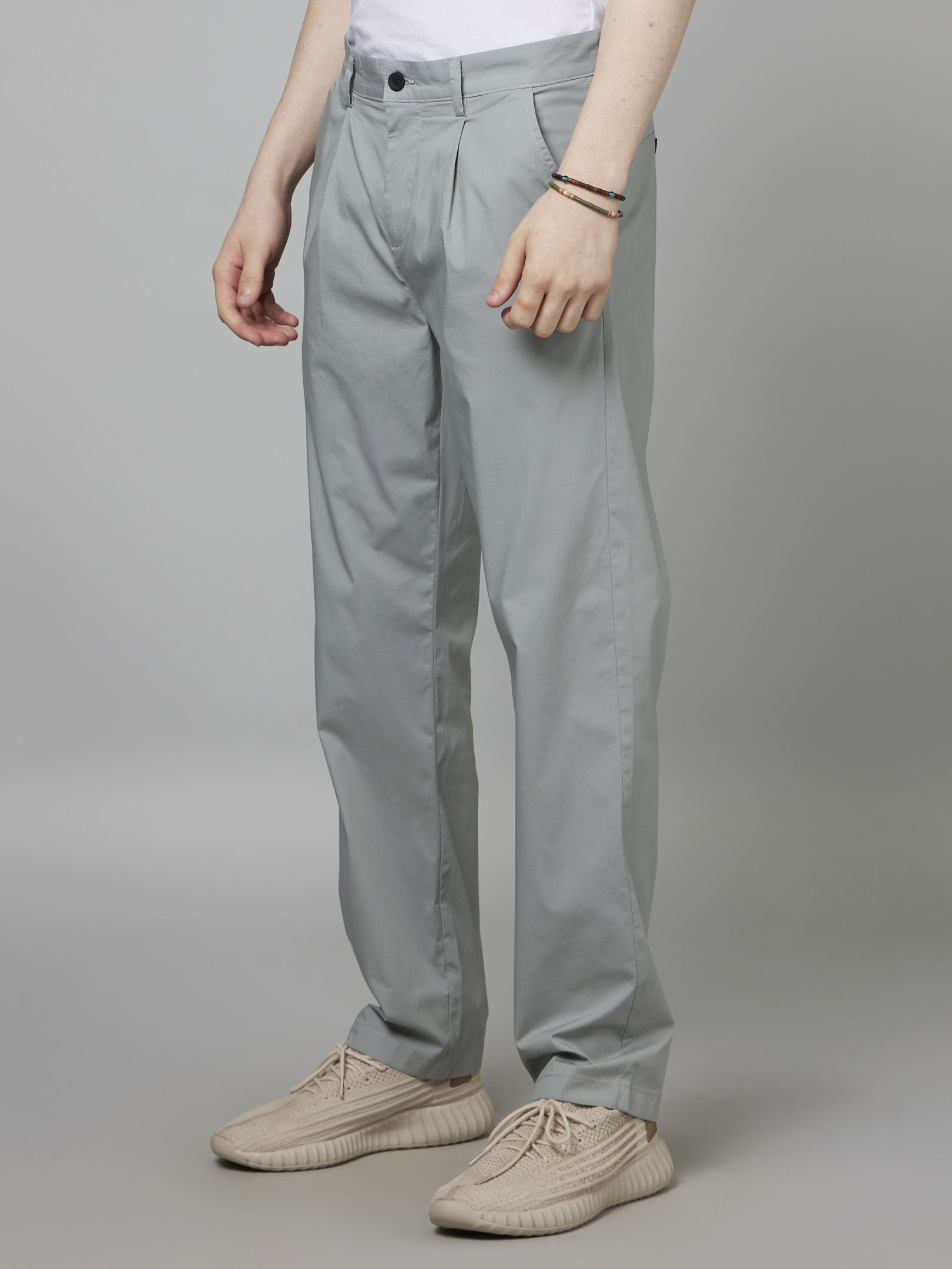 Men's Grey Cotton Blend Solid Trousers