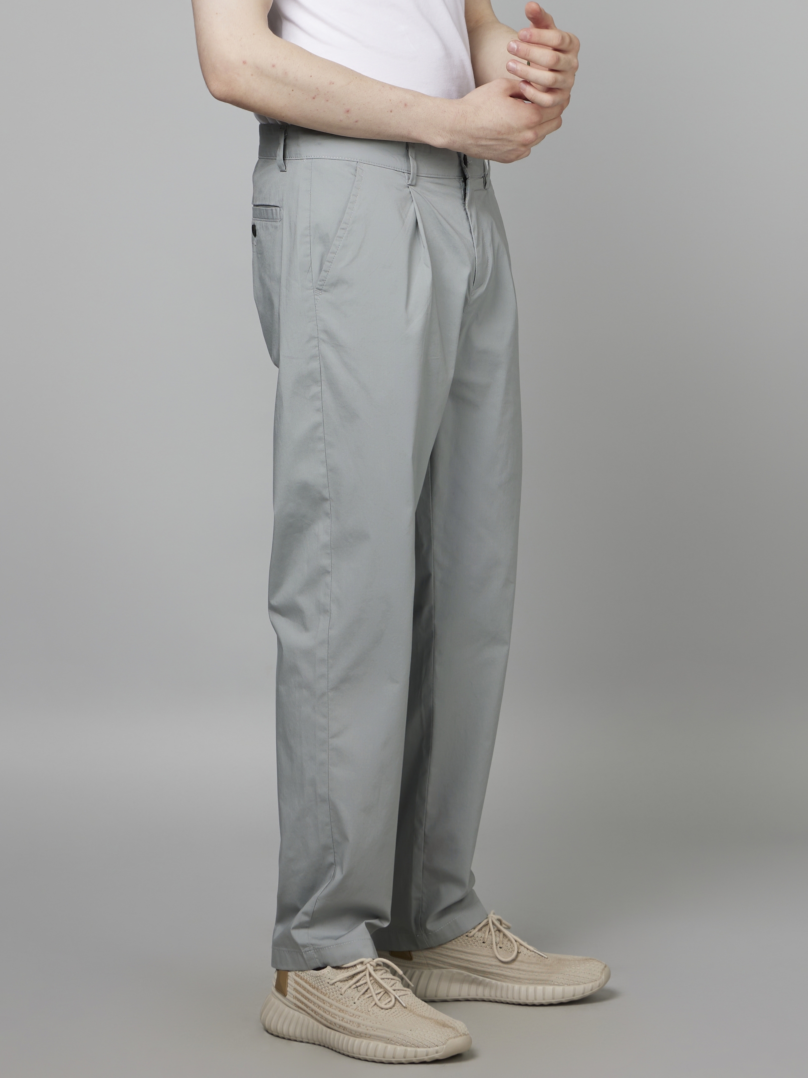 Men's Grey Cotton Blend Solid Trousers