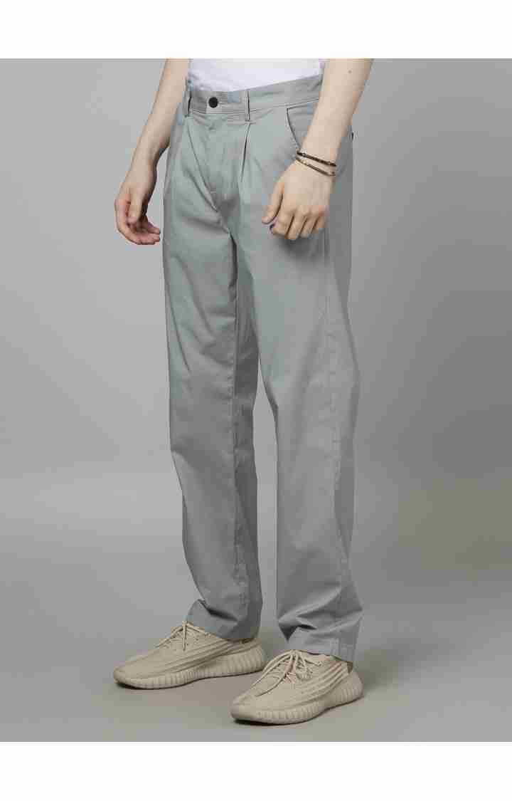 Men's Grey Cotton Blend Solid Trousers