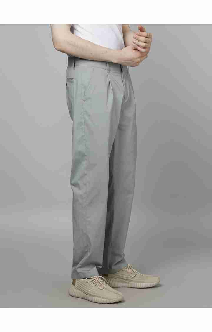 Men's Grey Cotton Blend Solid Trousers