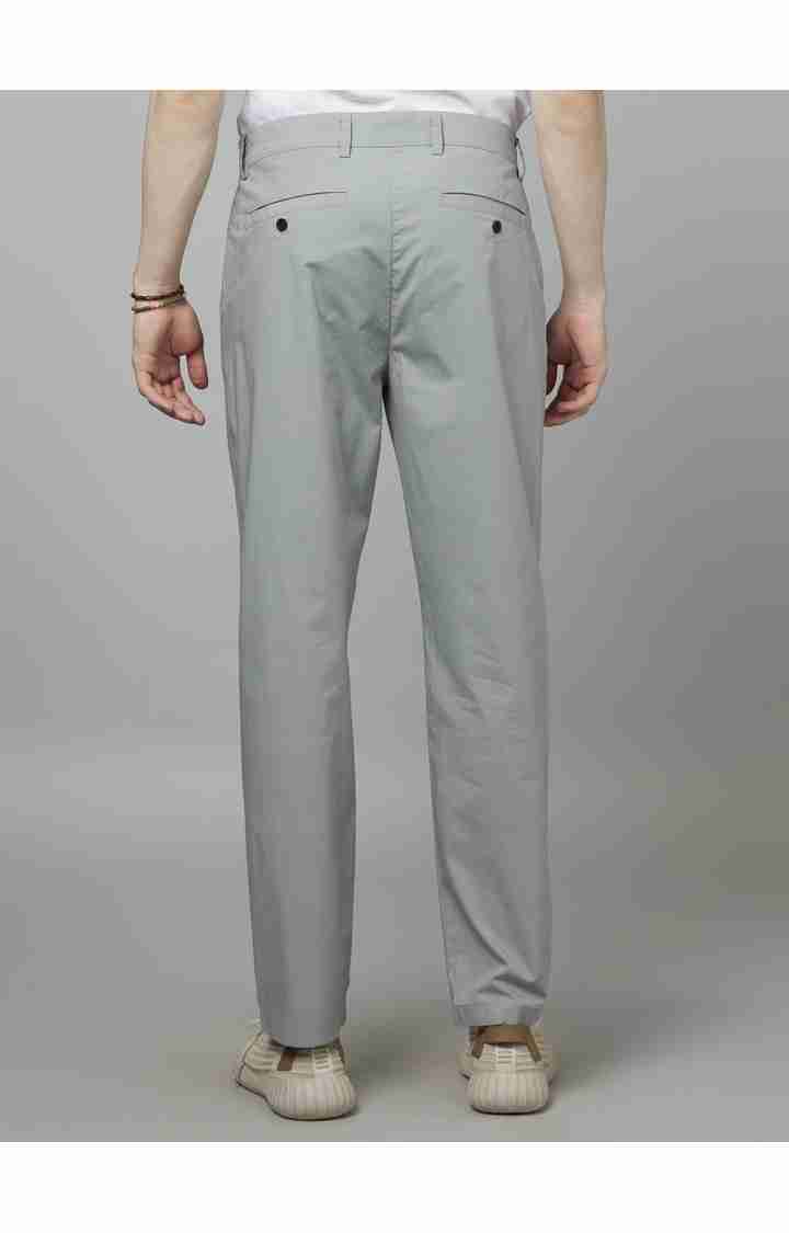 Men's Grey Cotton Blend Solid Trousers