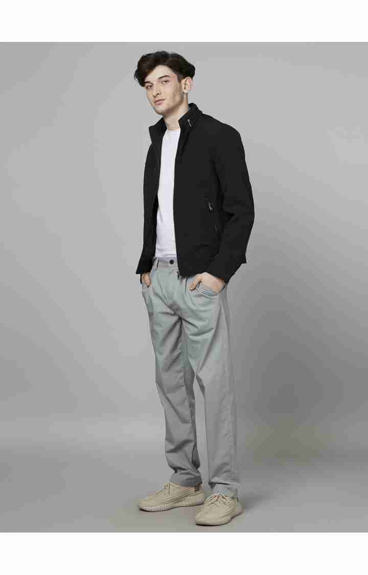 Men's Grey Cotton Blend Solid Trousers