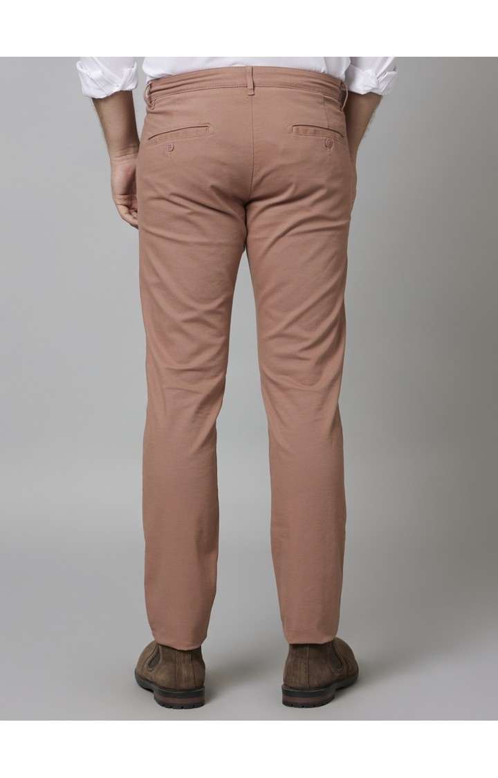Men's Orange Cotton Blend Solid Chinos