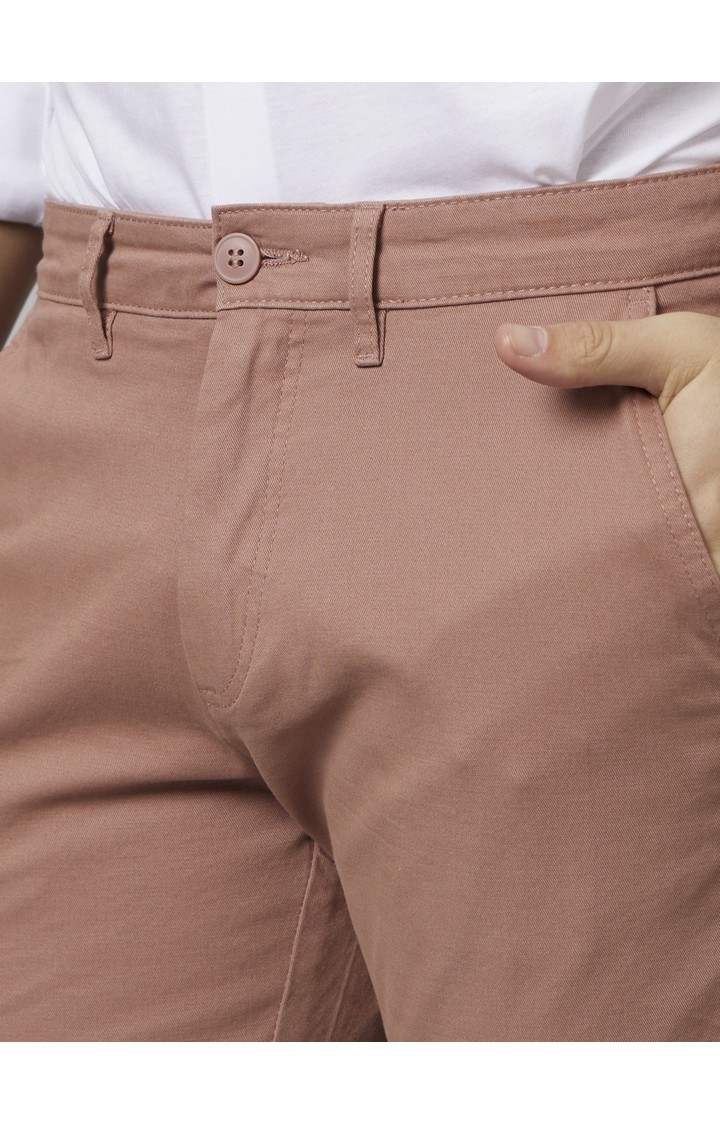 Men's Orange Cotton Blend Solid Chinos