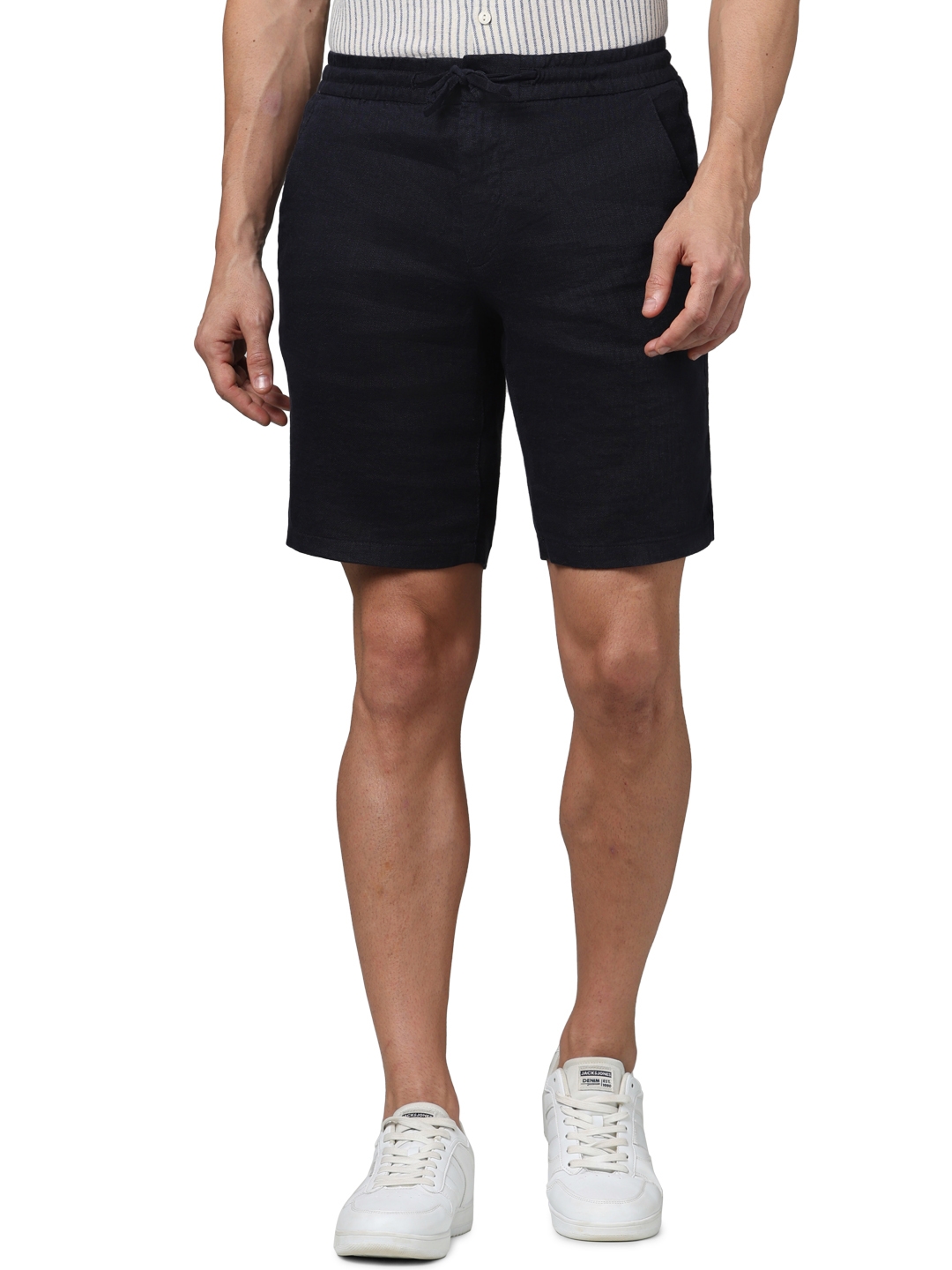 celio | Celio Men Navy Blue Solid Slim Fit Linen Casual Shorts