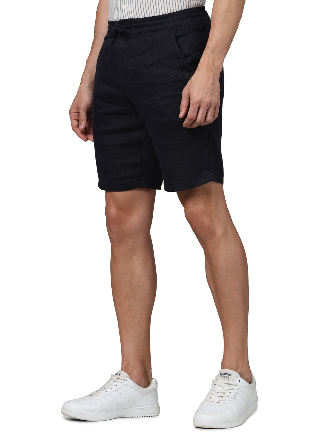 Celio Men Navy Blue Solid Slim Fit Linen Casual Shorts