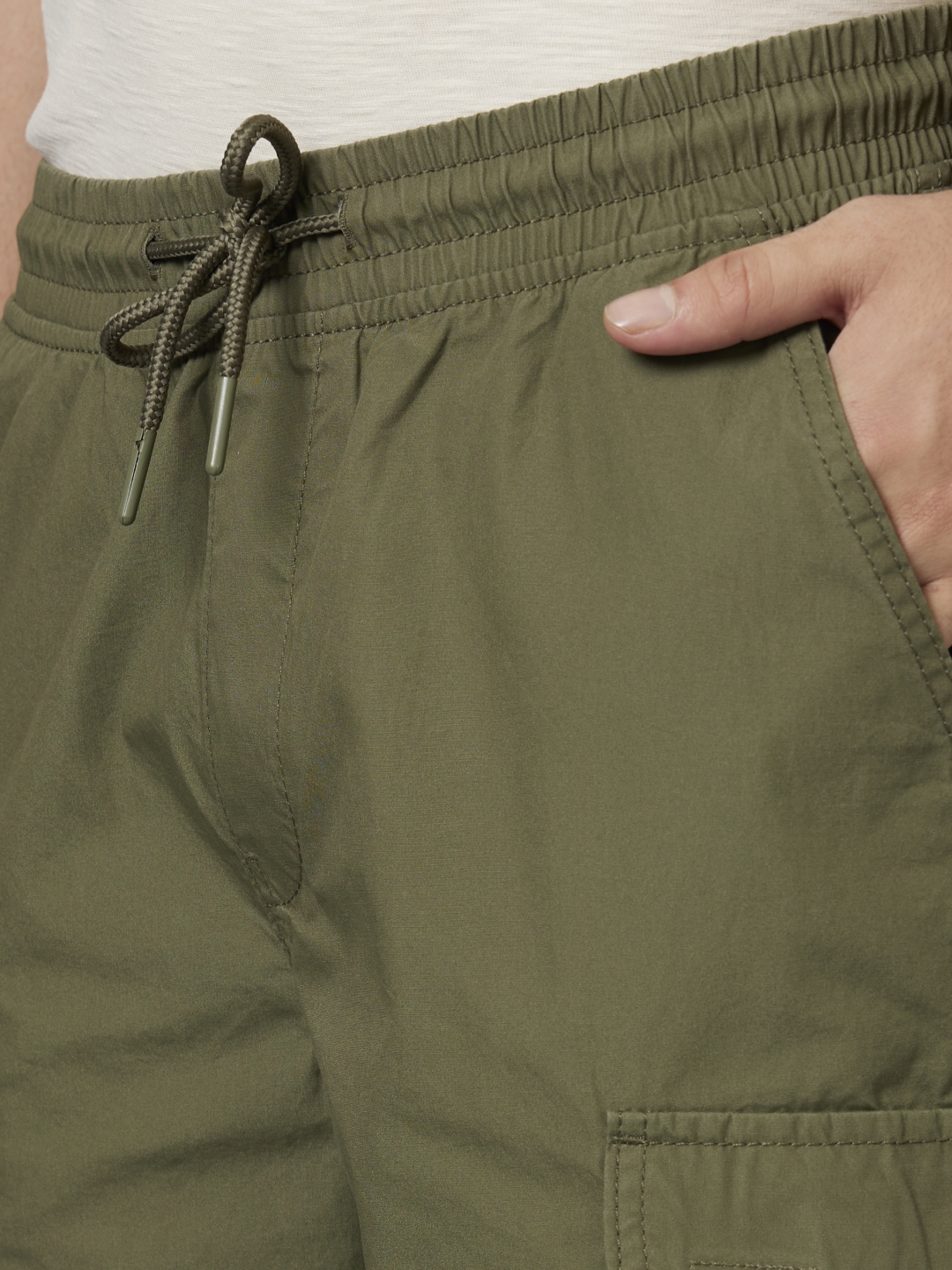 Men's Beige Cotton Solid Shorts