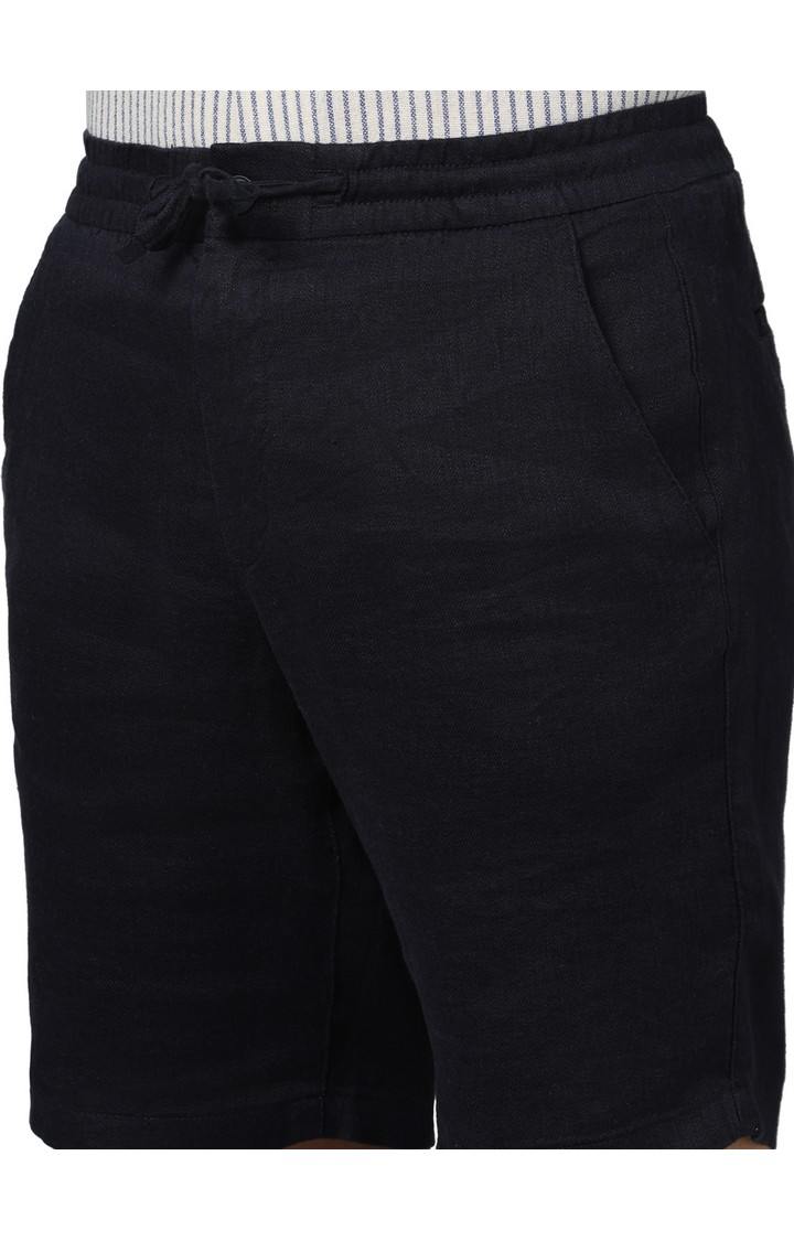 Celio Men Navy Blue Solid Slim Fit Linen Casual Shorts