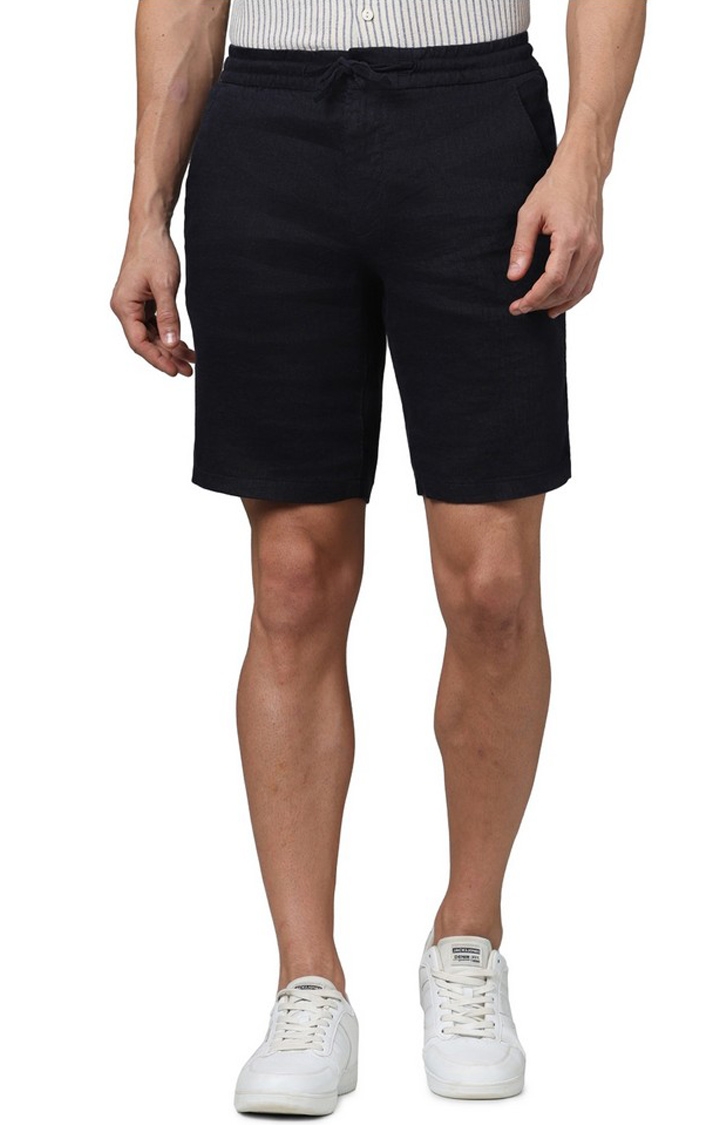 celio | Celio Men Navy Blue Solid Slim Fit Linen Casual Shorts