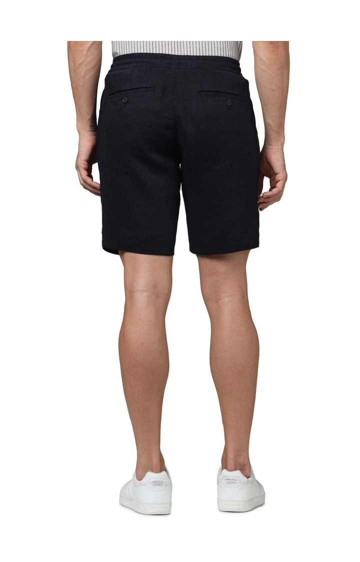 Celio Men Navy Blue Solid Slim Fit Linen Casual Shorts