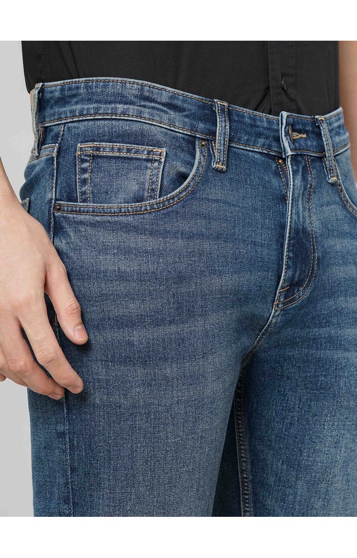 Celio Men Blue Solid Slim Fit Cotton Stretch Twill Denim Jeans