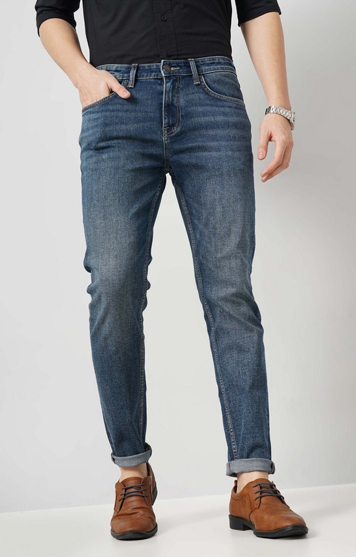 Celio Men Blue Solid Slim Fit Cotton Stretch Twill Denim Jeans