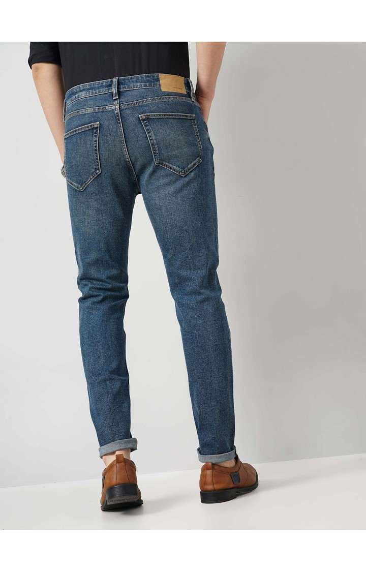 Celio Men Blue Solid Slim Fit Cotton Stretch Twill Denim Jeans