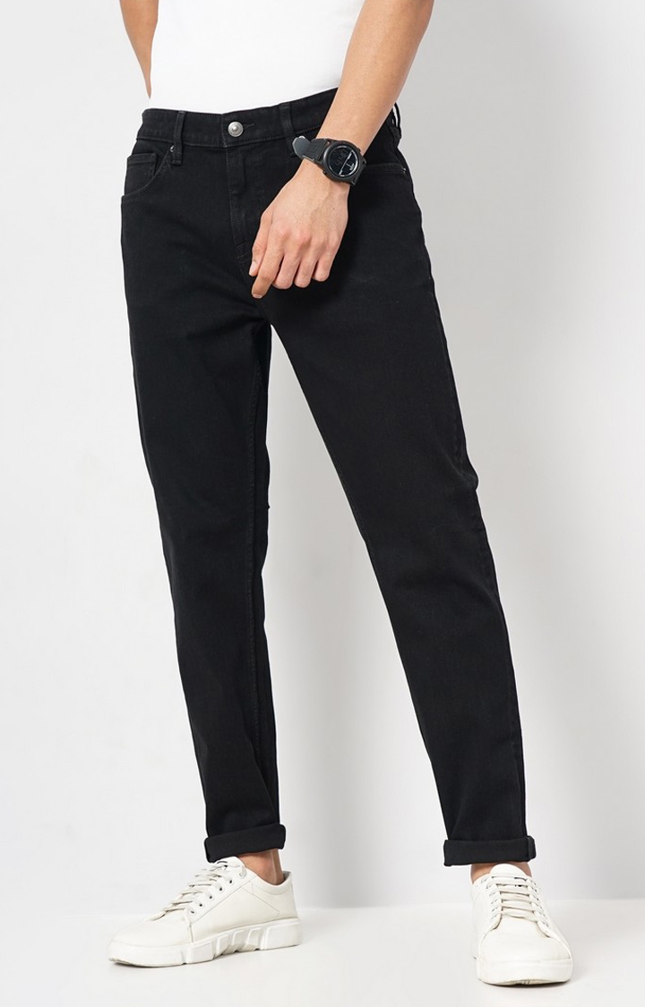 celio | Celio Men Black Solid Slim Fit Cotton Jeans