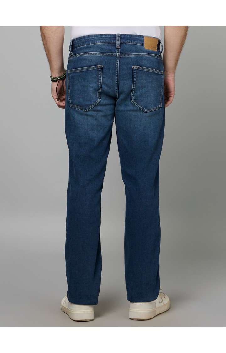 Men's Blue Cotton Blend Solid Slim Jeans
