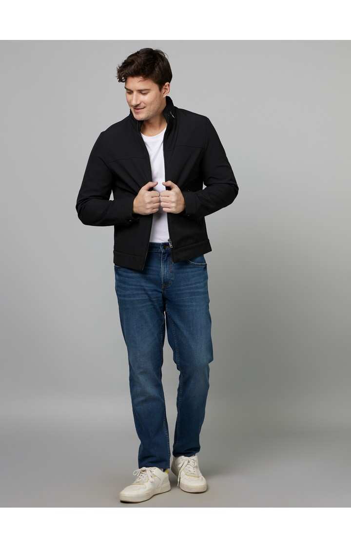 Men's Blue Cotton Blend Solid Slim Jeans