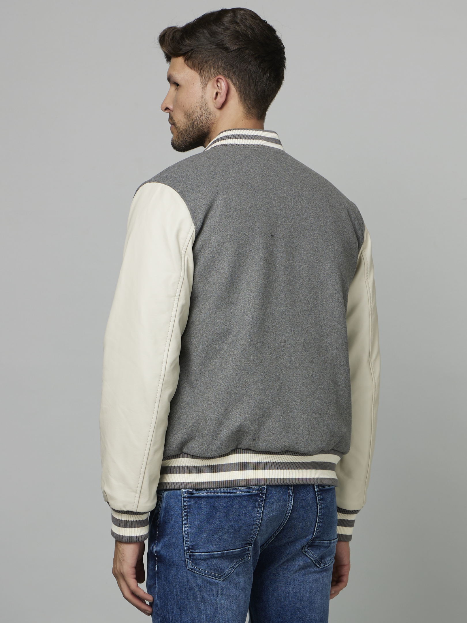 celio | Men's Grey Colourblock Varsity Jackets