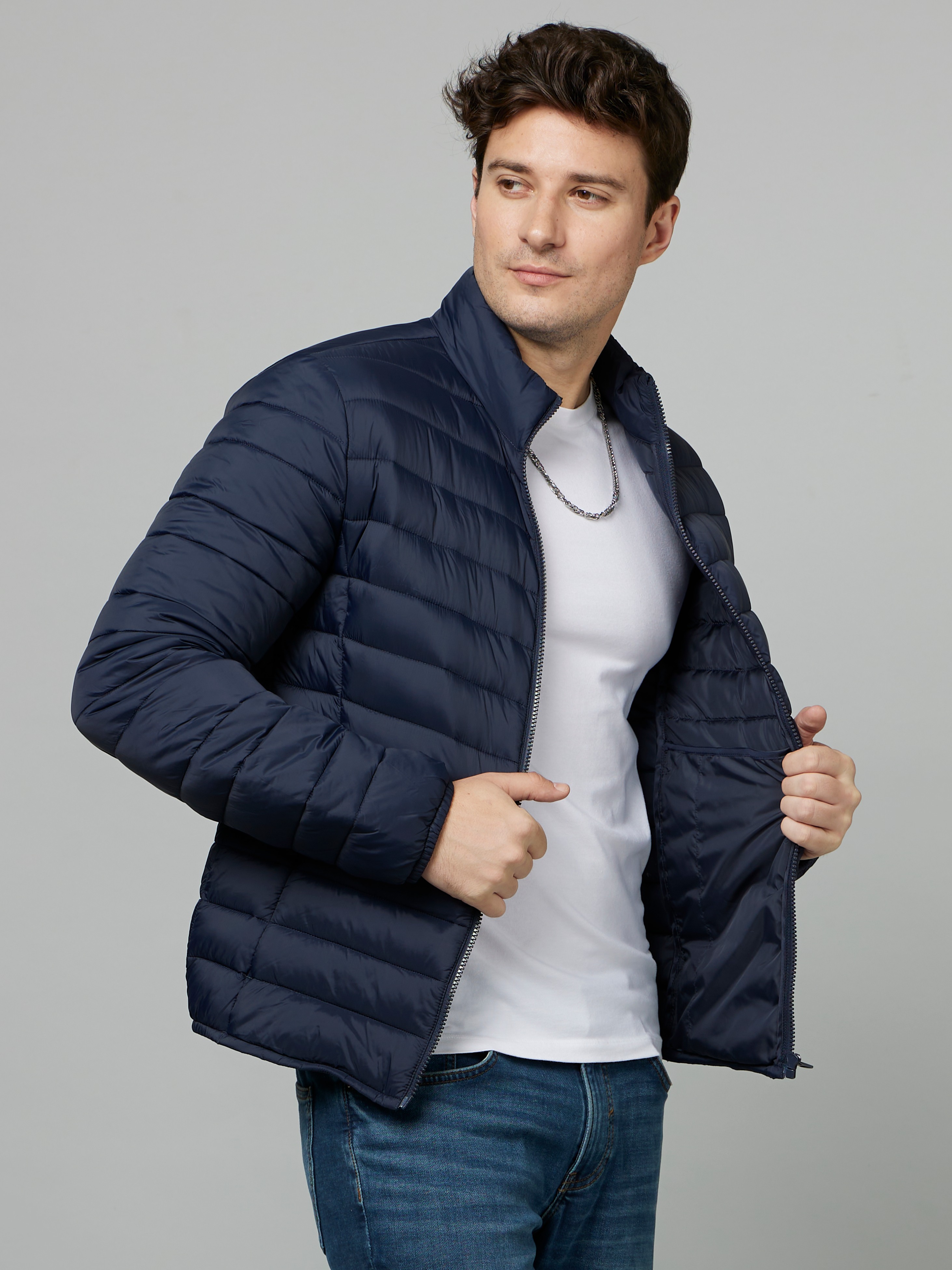 Men's Blue Solid Bomber Jackets