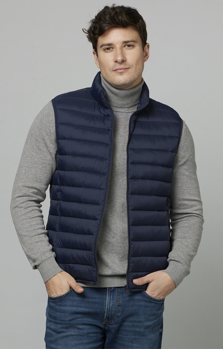 celio | Men's Blue Solid Waistcoats