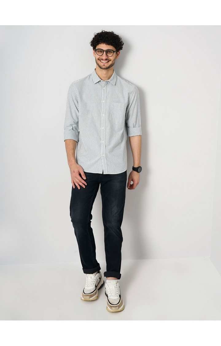 Celio Men's Vertical-Stripes Oxford Shirt