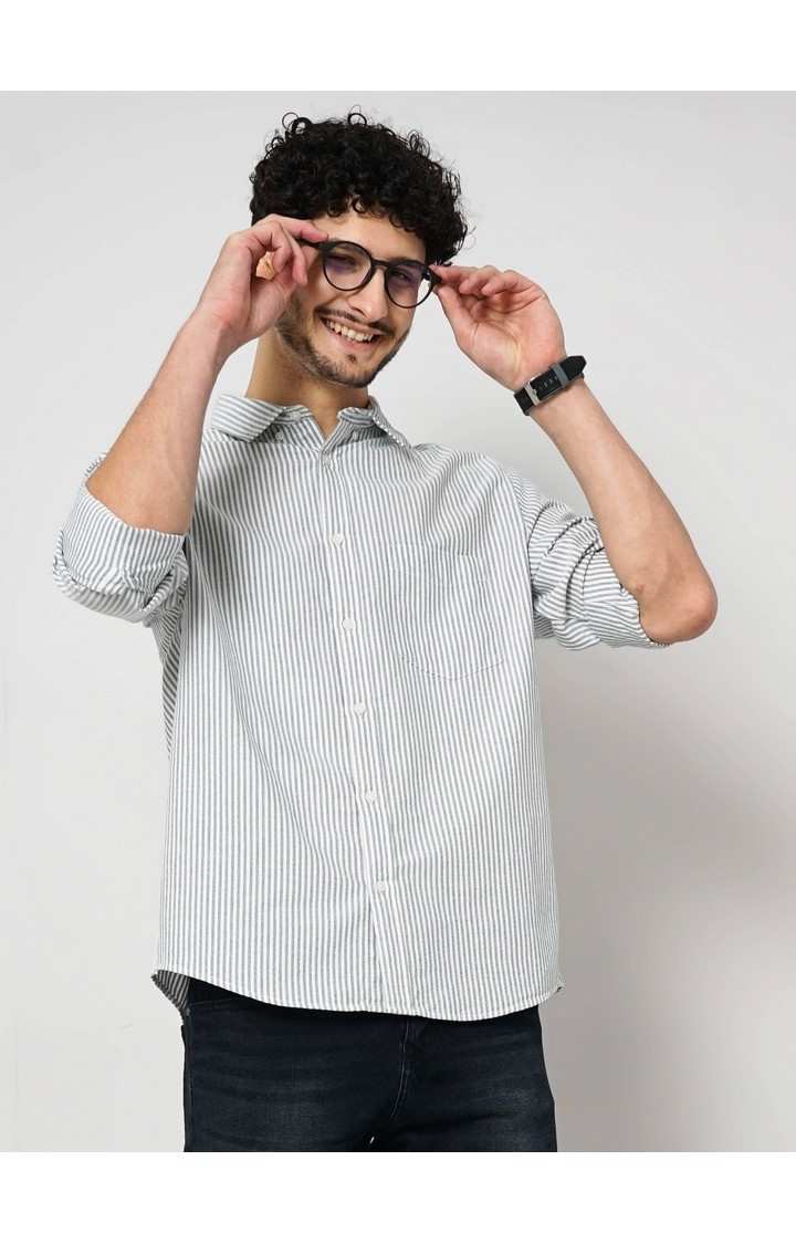 Celio Men's Vertical-Stripes Oxford Shirt