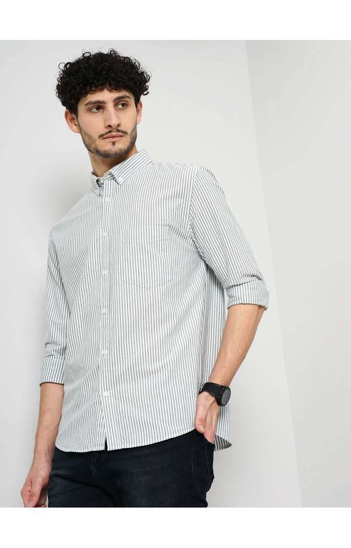 Celio Men's Vertical-Stripes Oxford Shirt