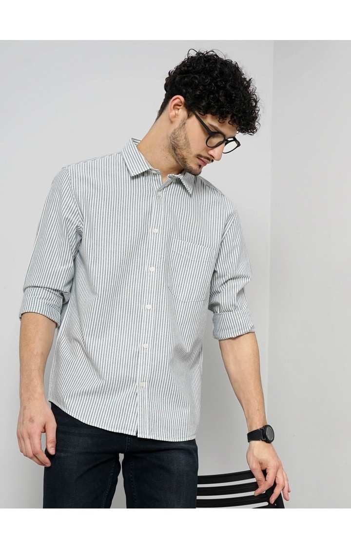 Celio Men's Vertical-Stripes Oxford Shirt