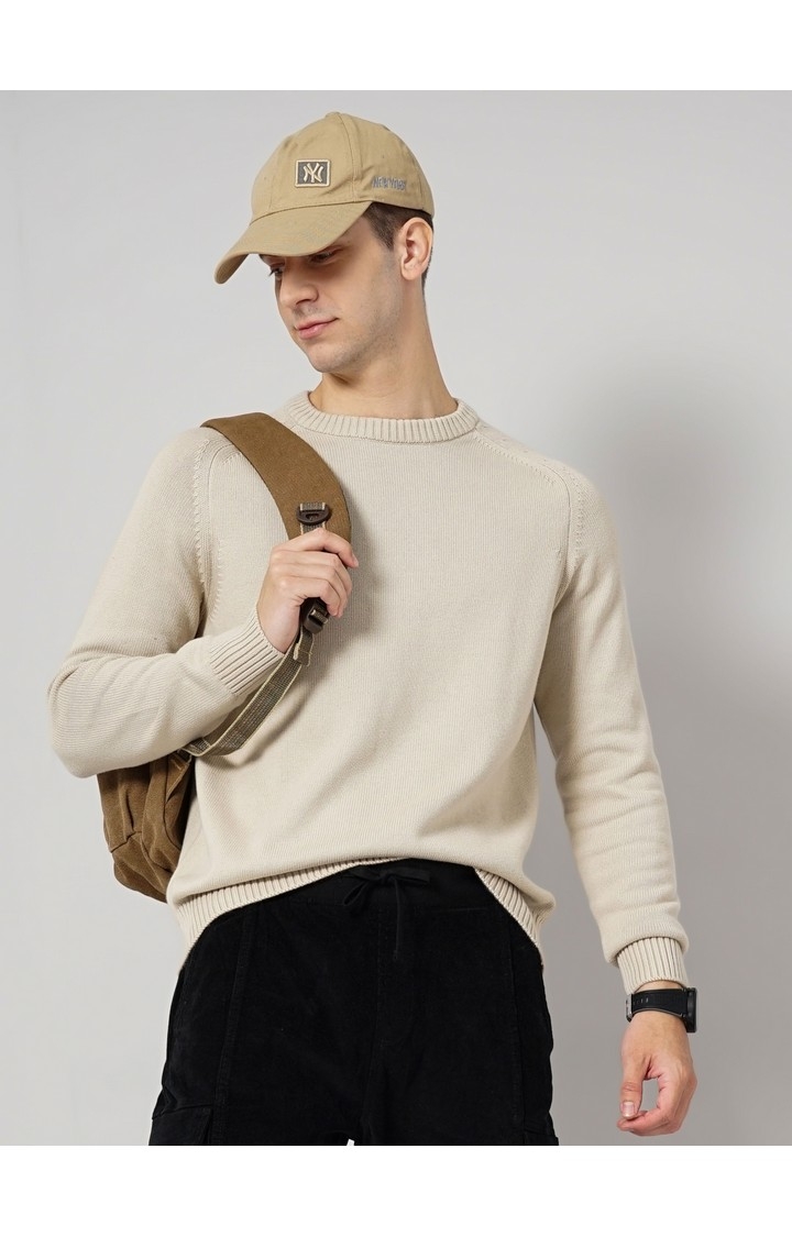 Men's Beige Knitted Sweaters