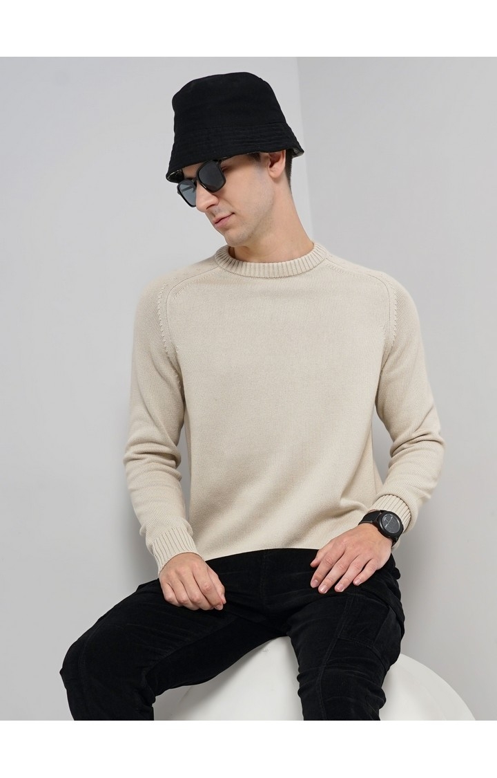 Men's Beige Knitted Sweaters