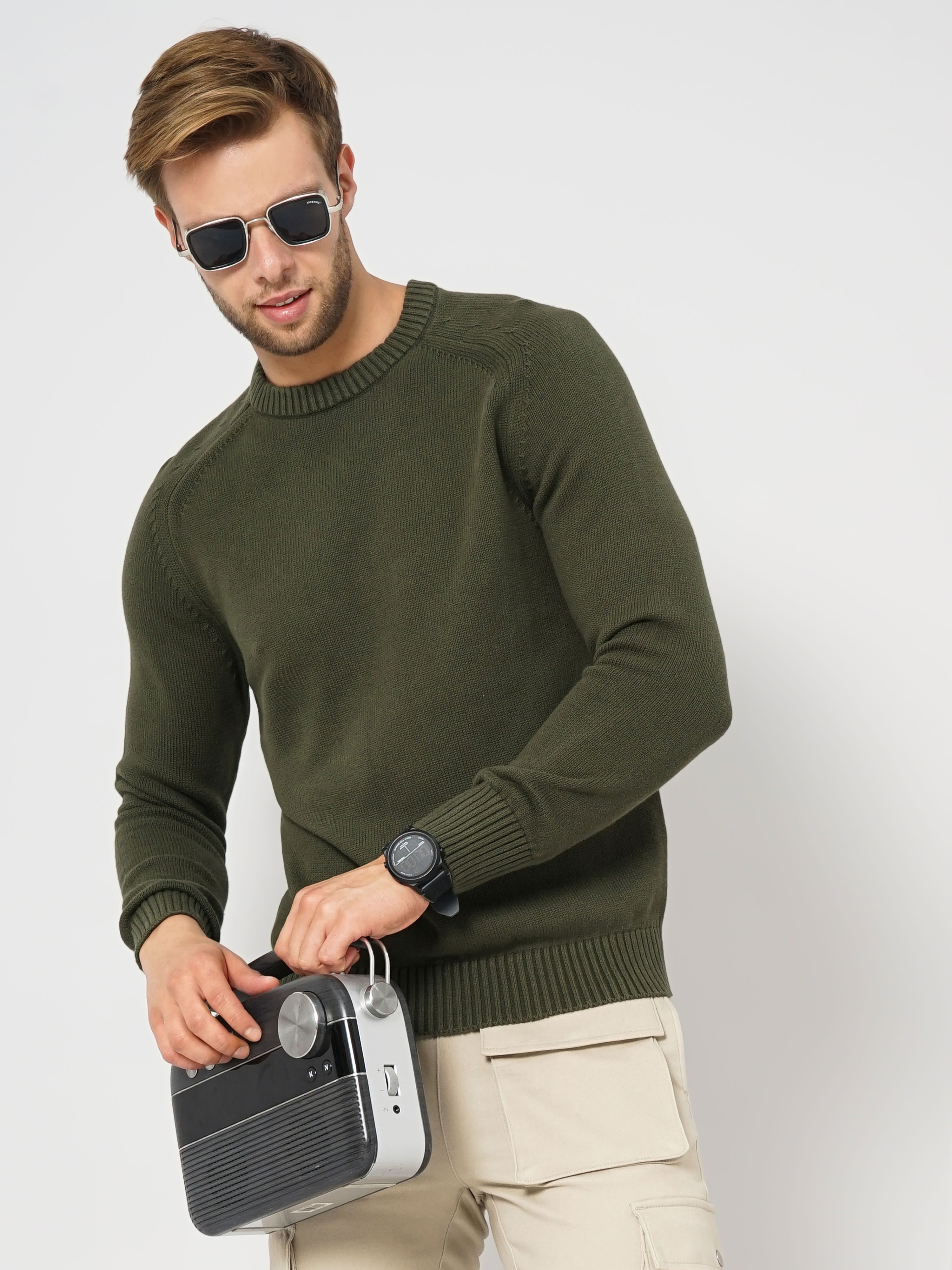 celio | Men's Green Solid Sweaters 7