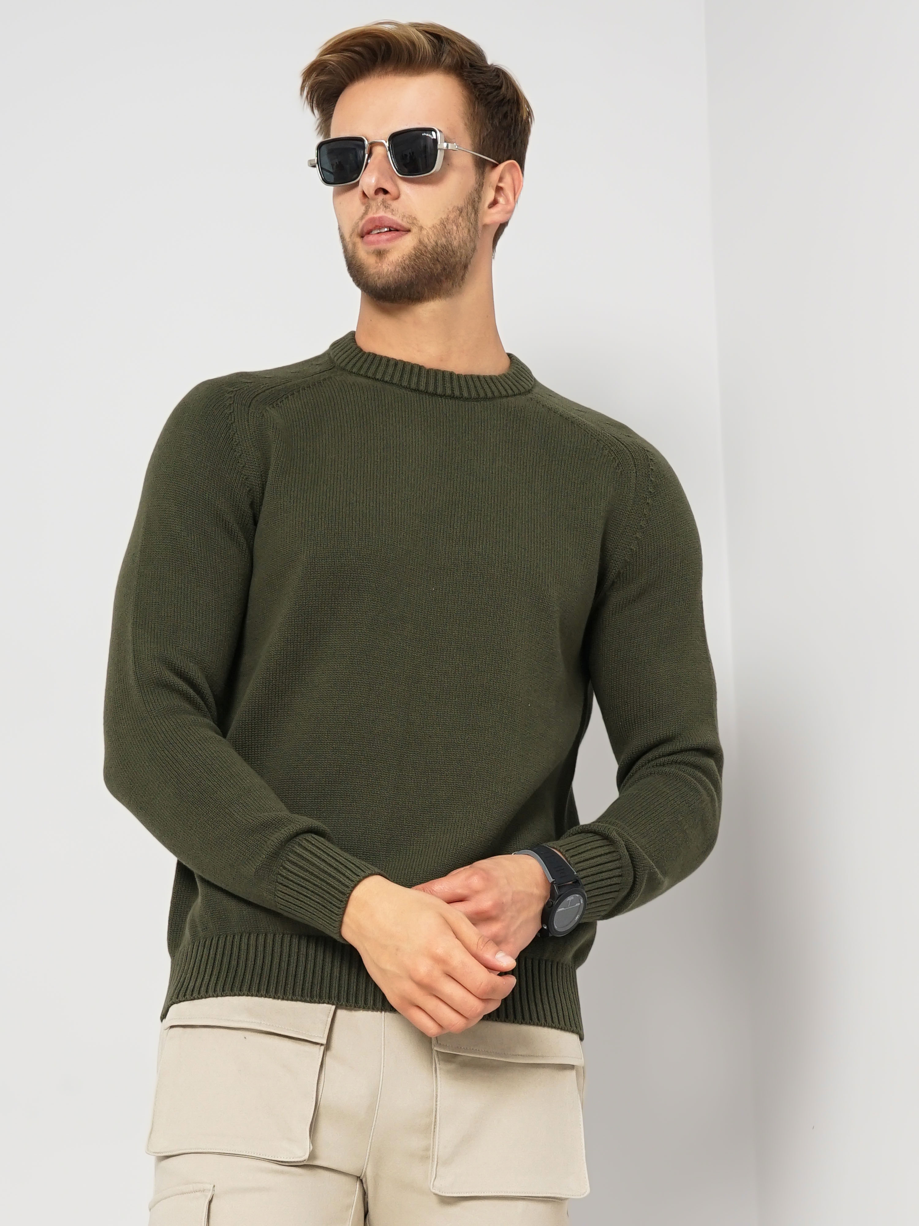 celio | Men's Green Solid Sweaters 8