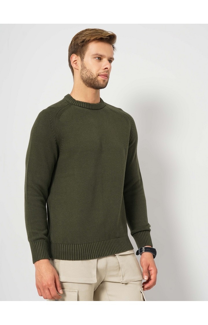 Men's Green Solid Sweaters