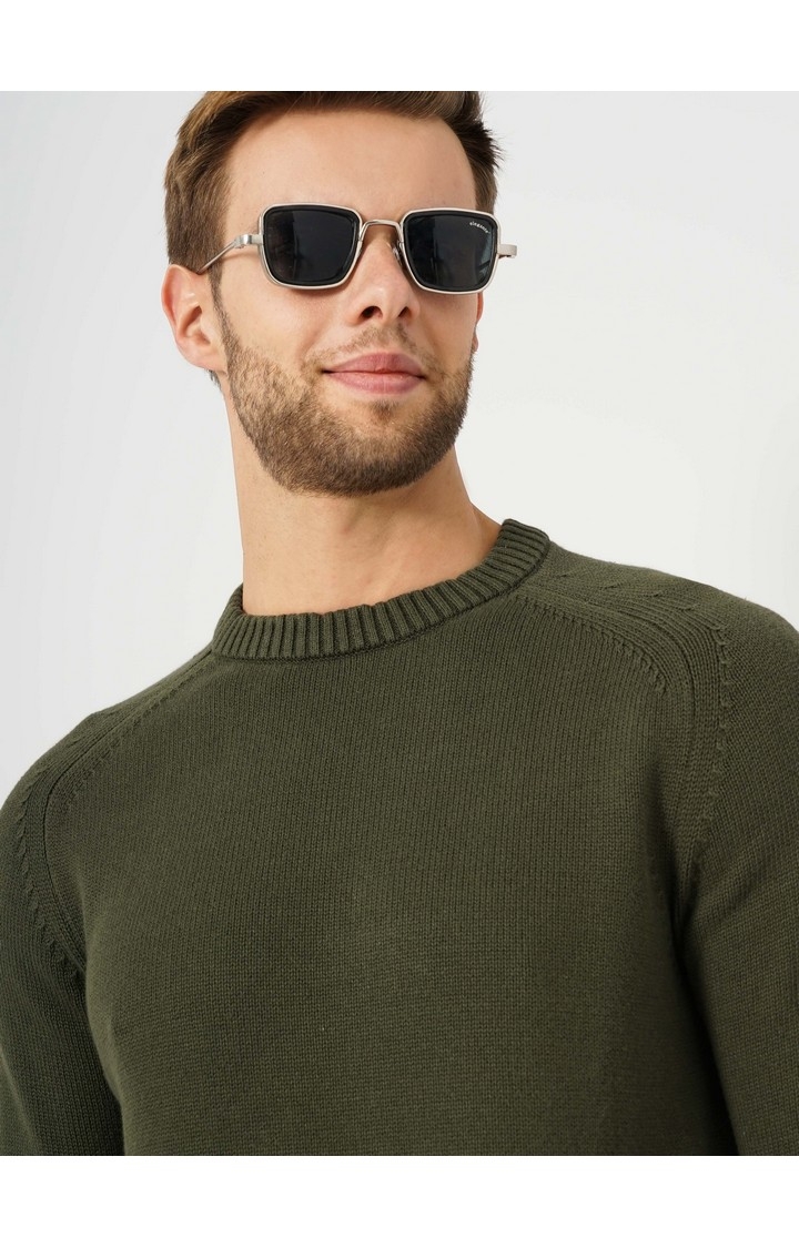 Men's Green Solid Sweaters