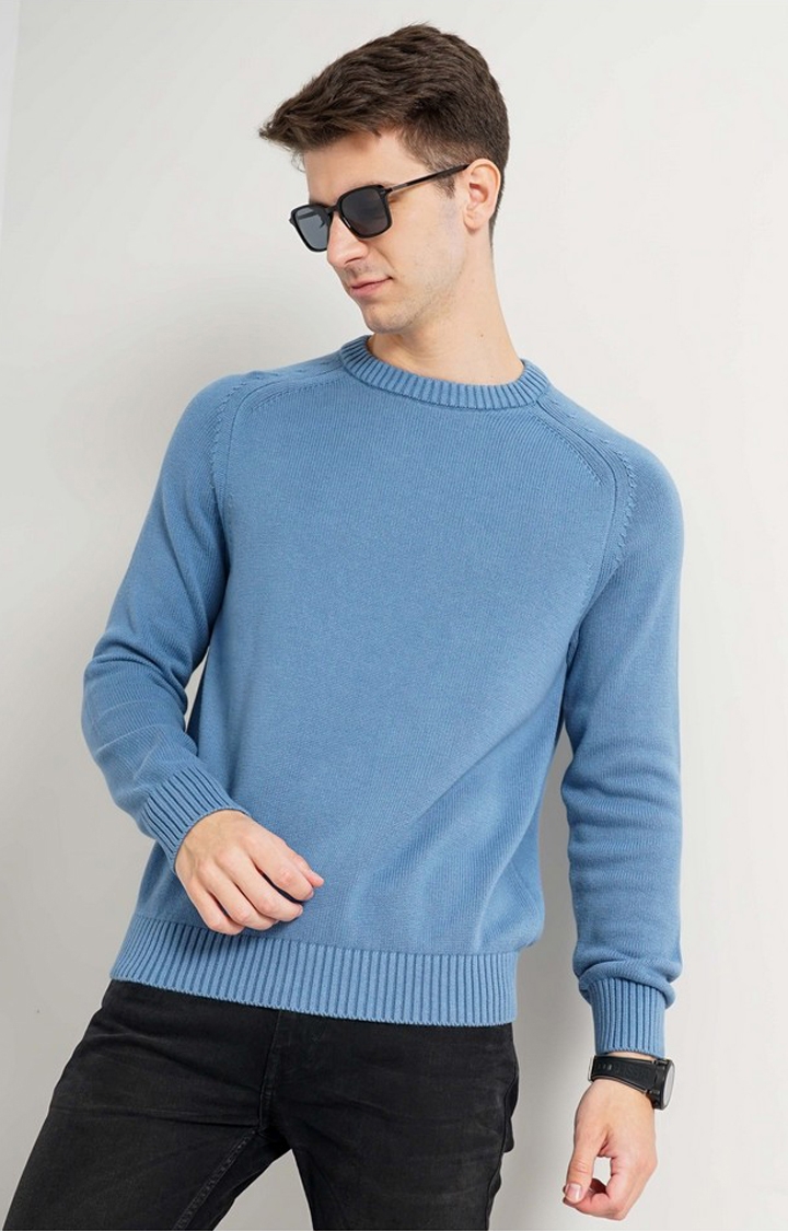 celio | Men's Blue Knitted Sweaters
