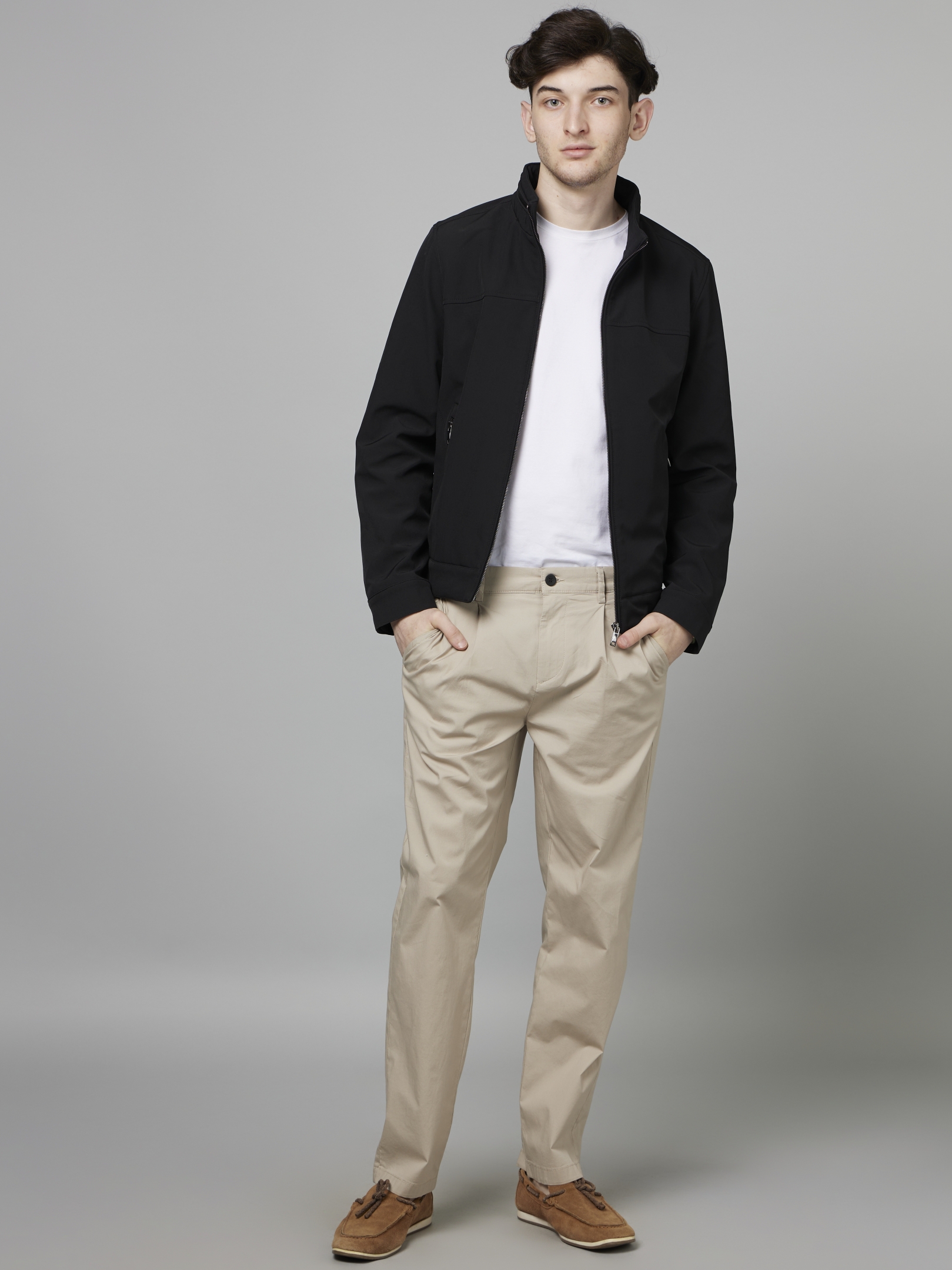 Men's Brown Cotton Blend Solid Trousers